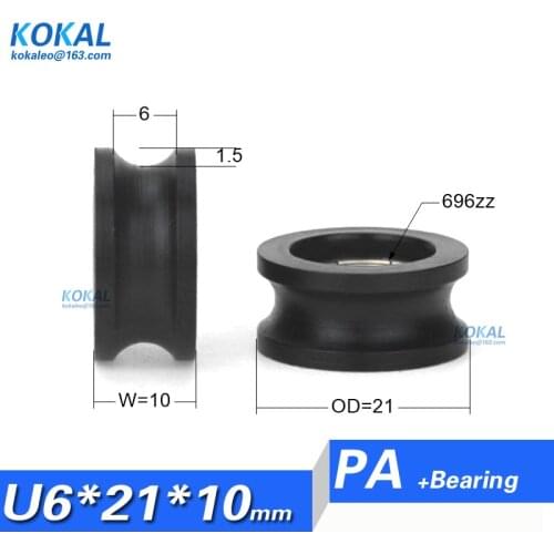 [U0621-10] high quality 6*21*10 U groove bearing nylon roller wheel pulley 696zz nylon roller wardrobe wheel