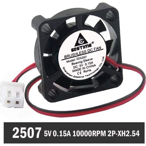 1000PCS Gdstime 2507 5V Laptop Fan 25mm x 25mm x 7mm 2PIN XH2.54 DC Brushless Mini Cooling Fan 25x25mm Small Cooler High Speed