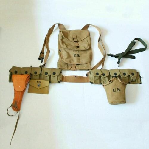 WWII WW2 US Army M-1928 haversack Sling Canteen Bar Belt First Aid Pouch SET SOLDIER MILITARY WAR REENACTMENTS EQUIPMENT