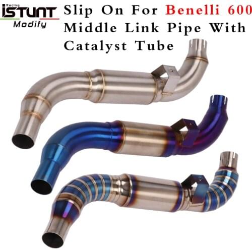 Motorcycle Exhaust pipe Titanium Alloy connection Middle Link Pipe With Catalyst Tube FOR Benelli 600 TNT600 BN600 BJ600
