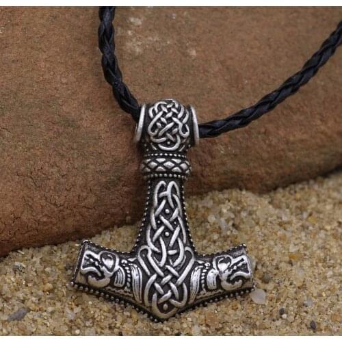 Youe shone Men Norse God Viking Odin Wolf THORS HAMMER MJOLNIR PENDANT