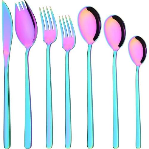 Western Colorful Dinnerware Mirror Knife Dessert Fork Salad Spoon Tableware Set 304 Stainless Steel Cutlery Set Kitchen Flatware