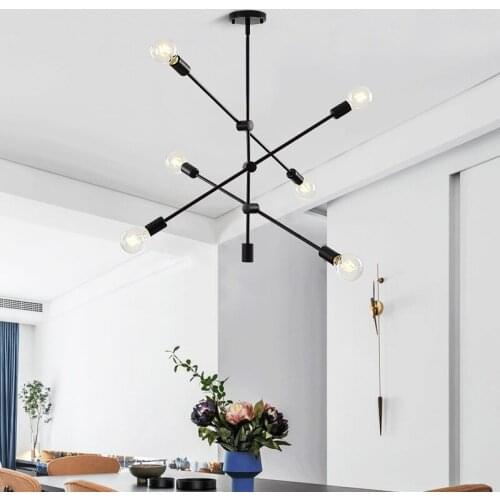 Iron LED light American Ceiling light Dining room lamp use for living room bedroom study 6 Heads Black LED E27 AC 110V 220V