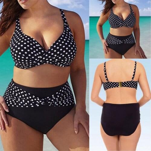 Women Plus Size Bathing Suits High Waisted Full Coverage Bikini Bottom 3XL 4XL 5XL 6XL Swimsuit Polka Dot Swimwear