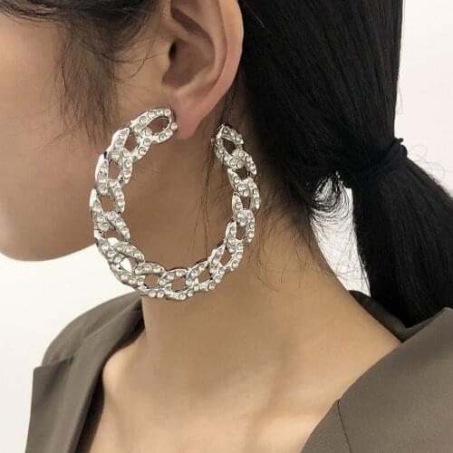 2021 New Design Vintage Chain Hoop Earrings for Women Big Gold Round Earring Jewelry Fashion Female Statement Brincos GIfts