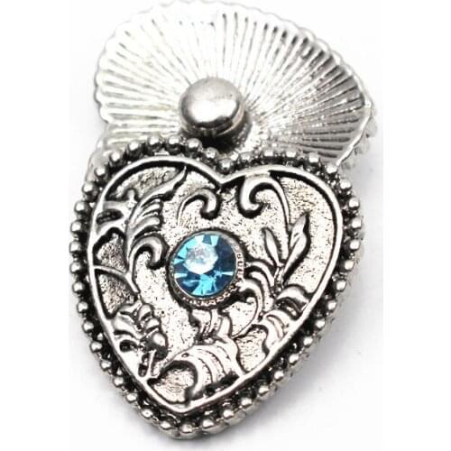 10pcs/lot Silver Heart Snap Buttons Blue Crystal Vintage Buttons Charms Fit 18mm/20mm DIY Ginger Snap Bracelet Bangles Jewelry