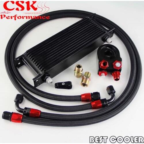 13 Row AN8 Engine Oil Cooler + oil lines + Filter Adapter AN8 Kit Black