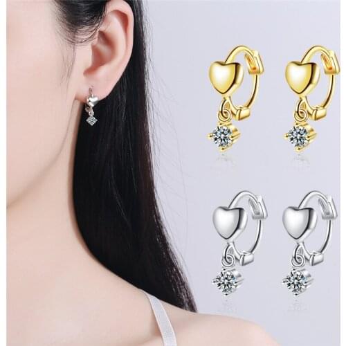 2021New Arrival Zircon Heart Gold Hoop Earrings For Women Jewelry Top Quality 925 Sterling Silver Earring Lady Drop Accessories