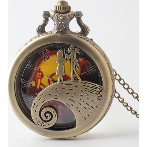 2021 New Vintage Bronze Long Chain Necklaces Girls Women Nightmare Before Christmas Jack Sally Pendant Necklaces Lovers Jewelry