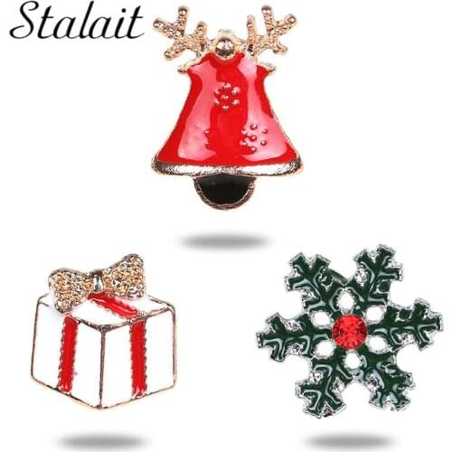 3pcs Christmas Brooch Pin Santa Claus Gift Box Bell Snowflake Shape Brooches With Shiny Rhinestone Festival Clothes Accessories