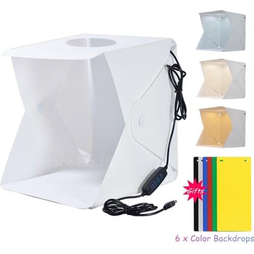 40CM Portable Soft Box with LED Light 3 Color Temperature and Brightness Adjustable Foldable Photo Softbox + 6PCS Backdrops