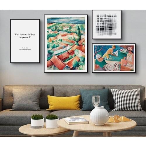 Abstract Countryside Painting on Canvas Wall Art Rural Buliding Posters and Prints Nordic for Home Bedroom Decoration Picture