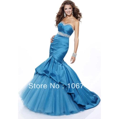 Free shipping vestido party Sexy bride wedding vestidos Custom size long blue Mermaid tulle crystal prom bridesmaid dresses