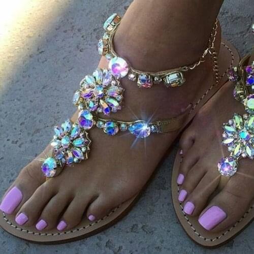 Bohemia Style Shoes Women Sandal Summer Diamond Chain Flat Beach Sandals