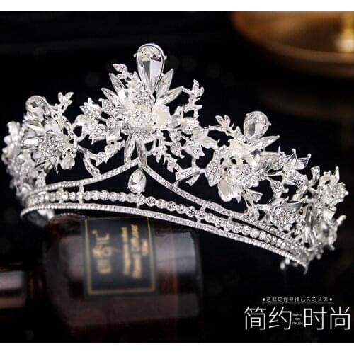 Large Silver Baroque Rhinestone Crown Bride Wedding hair Accessories
