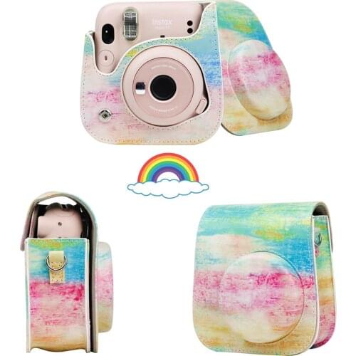 PU Leather Case Bag Protective Cover Painting/Dream Cloud/Blue Pink For Fujifilm Instax Mini 11/9/8 Camera with Shoulder Strap