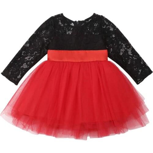 Baby Girls Patchwork Veil Party Dress Long Sleeve O Neck Lace Tutu Dresses Children Kids Princess Autumn Winter Ball Gown 6M-5Y
