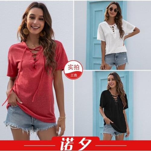Summer T Shirt Women 2021 Ladies Summer Evening New Sexy v-neck With Pure Color Short Sleeve T-shirt Harajuku Tshirt LHX1835