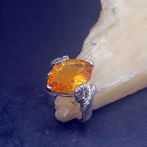 Gemstonefactory Jewelry Big Promotion Single Unique 925 Silver Marquise Honey Topaz Charms Women Men Gifts Rings 7# 20213073