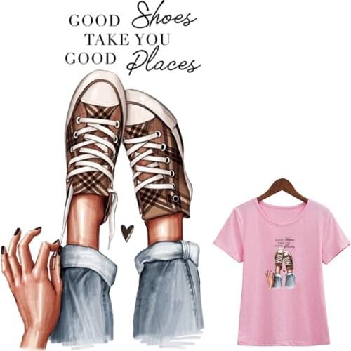 Good Shoes Pattern Patch Iron On Hoodies Tops Diy Thermal Press A-Level Washable Vinyl Patch For Clothing