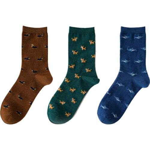 Caramella 2020 New Cotton Men Socks 3Pairs/Lot Cartoon Animal Unisex Socks Cute Dog Socks Funny Blue Shark Socks Couple Socks