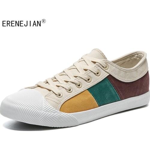 ERENEJIAN Mens Fashion Canvas Shoes Personality Denim Sneakers Multi Color Patchwork Lace Up Flat Footwear Zapatillas