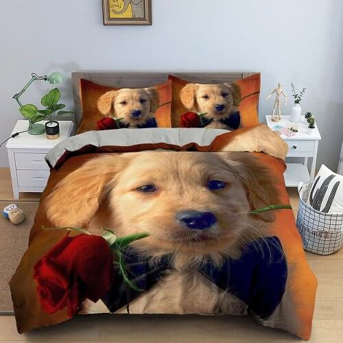 Mr and Mrs Flower Rose Dog Valentines Day 3D Print Comforter Couple Bedding Set Queen Twin Single Size Duvet Cover Set