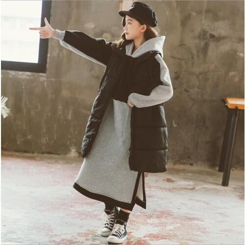 Girls Princess Clothes Suits Winter Style Kids Girls Two Color Patchwork Elegant Cute Girl Outfit Children Thicken Clothing Sets