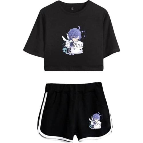 Soraru Mafumafu Mafu Mafu Print Summer Women/Girl Sets Sexy Short Tops+shorts Elastic Waist Suit Two Piece Set