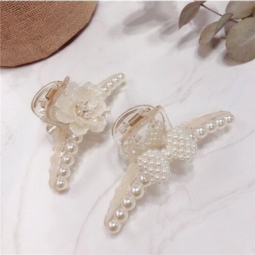 Fashion Girl Retro pearls bow Hair Claws Beam Hairpin Women Hair Accessories Beauty Hair Crab Clamp Headwear small Hair Clip