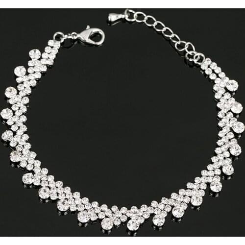 Trendy Bling Wedding Bridal Crystal Rhinestone Bracelet Women Girl Charm Silver Plated Chain Bracelets Bangle New Jewelry #B098