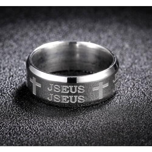 MOREDEAR Silver 316L stainless steel Jesus Cross ring for men and women jewelry wholesale 8mm