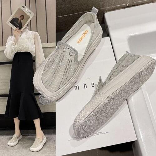 YSHUNIJ 2021 The New One-pedal Womens Shoes Fishermans Shoes Are Flat-bottomed Fashion Shoes with Soft Soles and Full Diamonds