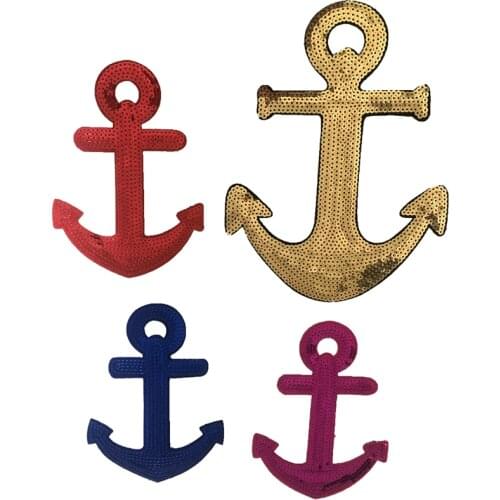 New Arrival Ship Anchor Sequined Pron on Patches for Clothes Anchor Sequins Patch Badge Sewing DIY Decorative Deals 4 Colors