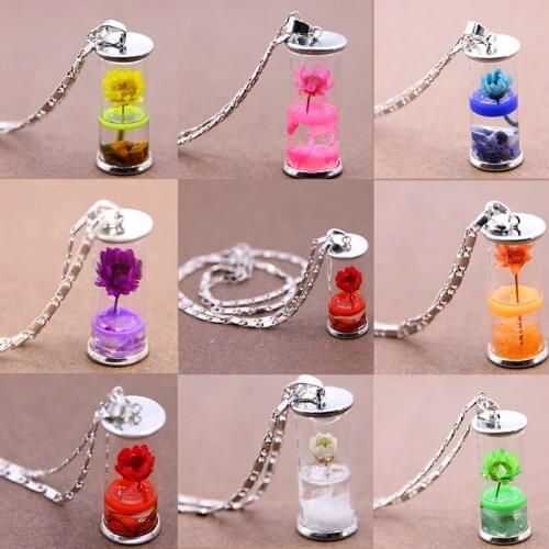 Women Transparent Glass Bottle Pendant Necklace Handmade Dried Flower Lotus Permanent Preservation Jewelry copper Necklace