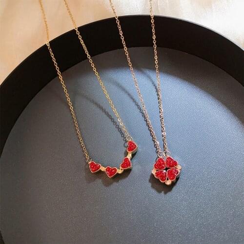 Korean Style Sweet Deformable Crystal Heart Flower Pendant Women Necklaces Ladies Elegant Wedding Jewelry Female Clavicle Chain