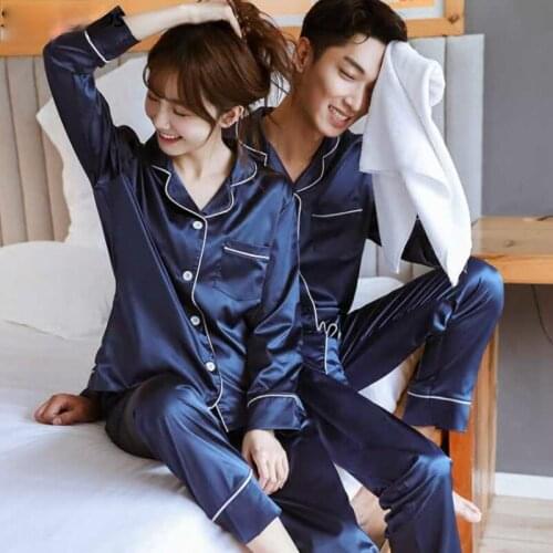 Pajama Sets Couples Solid Simple Plus Size 3XL Cardigan Silk High Quality Sleepwear Pyjamas Korean Homewear Casual Nightwear