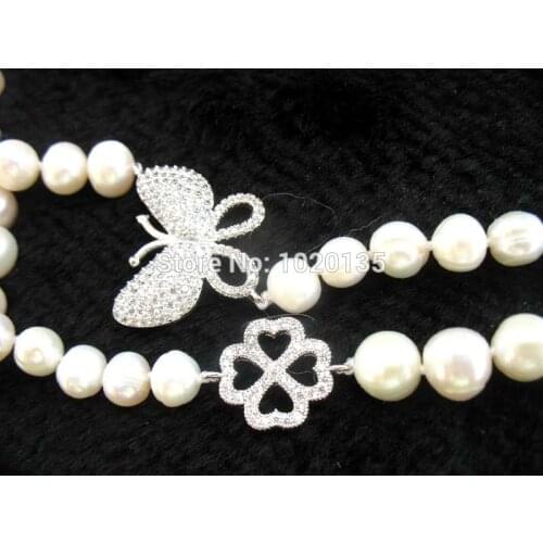Freshwater pearl white near round 7-8mm and necklace 50inch wholesale fashion butterfly