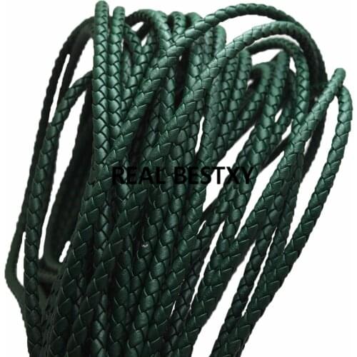 5m/lot approx: 4mm green Braided Leather Cord Round Leather Rope Thread For DIY Necklace Bracelet Jewelry Making braid leather