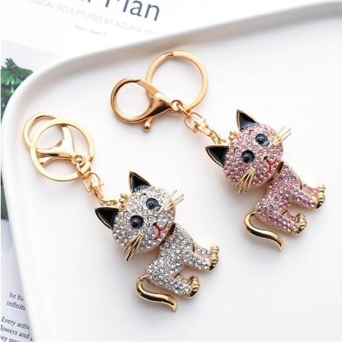Pink Sweet Crystal Keychain Rhinestone Bag Charm Women Handbags Metal Key Chain Crystal Key Ring Pendant Best Xmas Gift