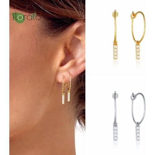 925 Sterling Silver Dangle Drop Earrings For Women Geometric Square CZ Earring Wedding Party Jewelry