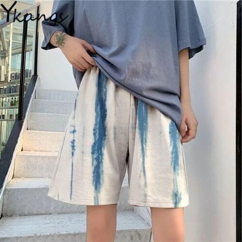 Women Summer Korean Tie Dye Aesthetic Hip Hop Elastic High Waist Shorts Casual Fashion Run Sport Ulzzang Biker Shorts Female New