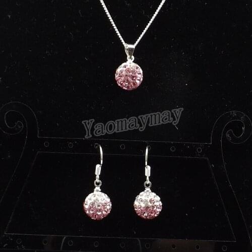 Rhinestone Jewellery Set Gradient Pink Disco Ball Pendant Earrings And Necklace For Women 10 Sets Wholesale