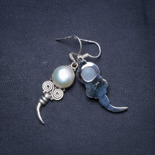 Natural River Pearl Handmade Unique 925 Sterling Silver Earrings 1.75" X4995