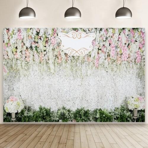 Wedding Ceremony Stage Party Photography Backdrops Decor Valentines Day White Flower Wall Custom Photo Background Vinyl Banner