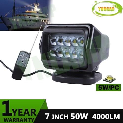 YNROAD 50W led remote controller wireless search light hunting light spot beam light 7inch for fishing boat marine