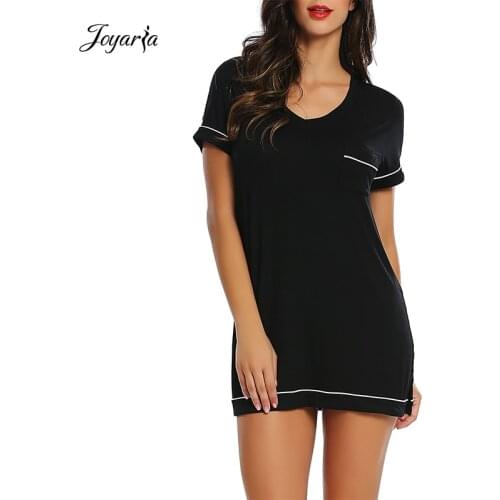 Joyaria Sexy Nightgown Women Night Dress Soft Bamboo V-Neck Sleepwear Short Sleeve Night Shirt Comfy Sleep Dress Sexy Nighties