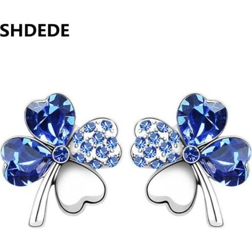 SHDEDE Four Leaf Clover Embellished With Crystal from Swarovski Fashion Jewelry Stud Earrings For Women Female Accessories -3717