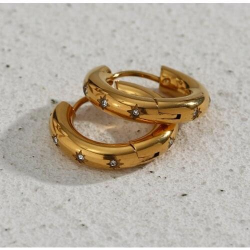 Earings Fashion Jewelry 2021 Non Tarnished Thick Hoop Earrings AAA Zircon CZ Star Gold Rhinestone Earrings For Women