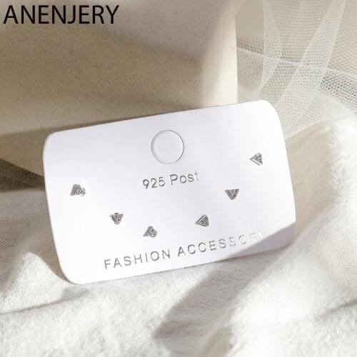 ANENJERY Simple 6-piece Tiny Triangle Earrings Set Micro Zircon Silver Color Earrings For Women Girl Gift S-E1211